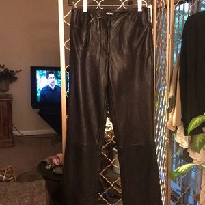 DKNY Black fully lined leather pants.